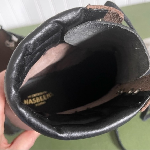 NWT Swedish Hasbeens TRAIL BOOTS in Brown/Black Nubuck w Wooden Heels - Picture 6 of 15